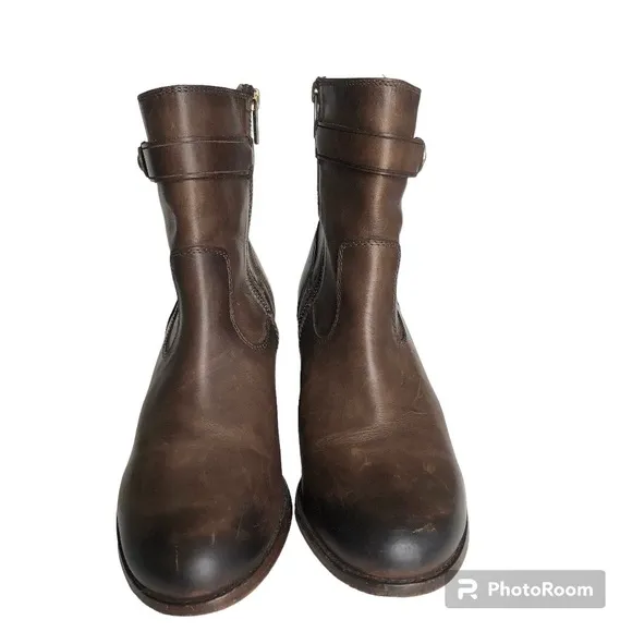 Frye Malorie Button Short Brown Leather Ankle Heeled Boots Women’s Size 7.5
