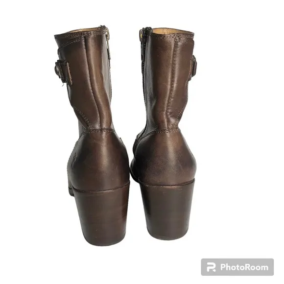 Frye Malorie Button Short Brown Leather Ankle Heeled Boots Women’s Size 7.5