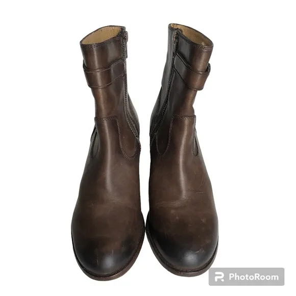 Frye Malorie Button Short Brown Leather Ankle Heeled Boots Women’s Size 7.5