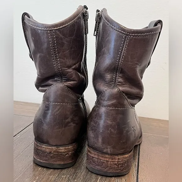 Frye Melissa Botton Short Brown Leather Distressed Western Boots Womens size 6.5