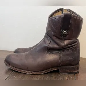 Frye Melissa Botton Short Brown Leather Distressed Western Boots Womens size 6.5