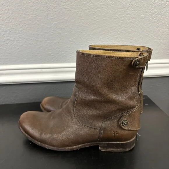 Frye Melissa Button Zip Short Ankle Boots Brown Leather Womens Size 10 76502