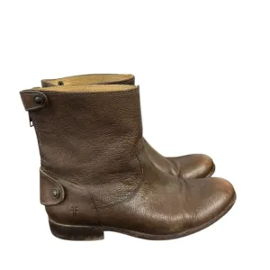 Frye Melissa Button Zip Short Ankle Boots Brown Leather Womens Size 10 76502