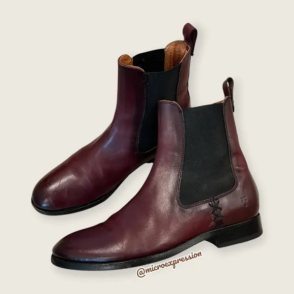 Frye Melissa Chelsea Oxblood Red Leather Comfy Low Heel Casual Short Ankle Boot