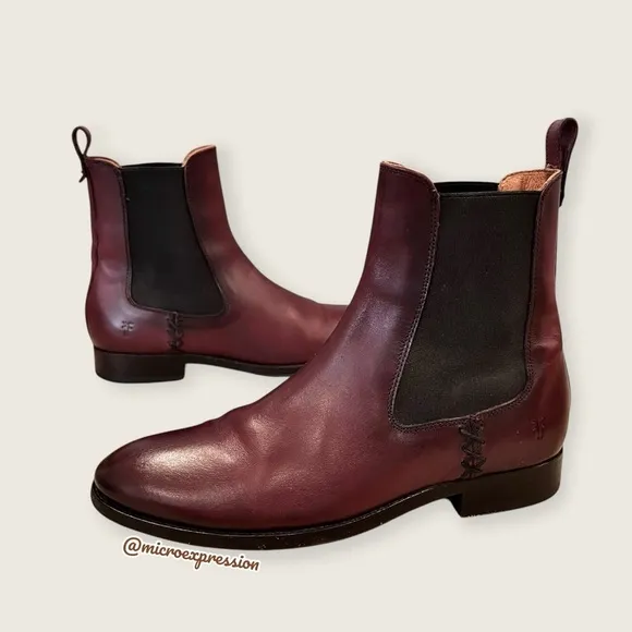 Frye Melissa Chelsea Oxblood Red Leather Comfy Low Heel Casual Short Ankle Boot