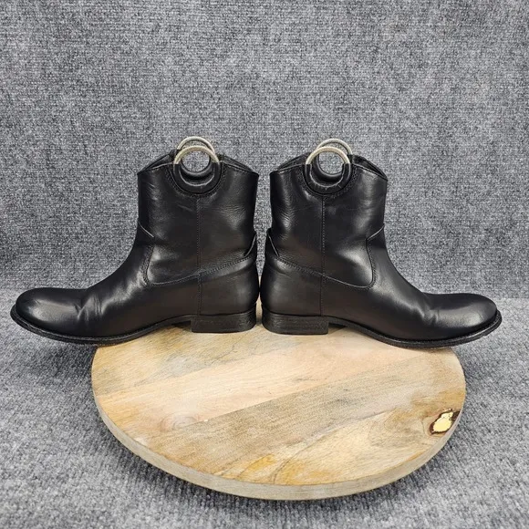 Frye Melissa Harness Womens Size 9.5 Black Leather Pull On Short Dress Boots