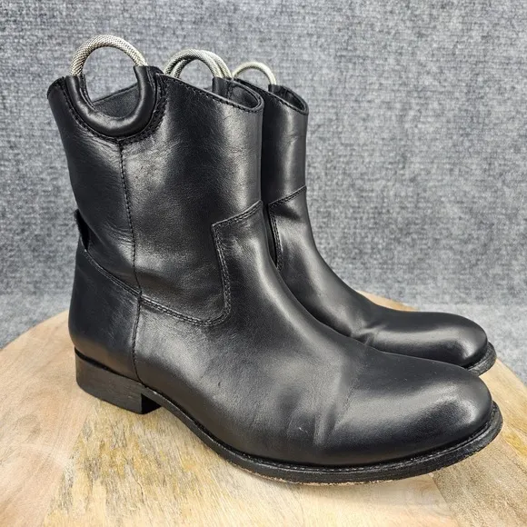 Frye Melissa Harness Womens Size 9.5 Black Leather Pull On Short Dress Boots