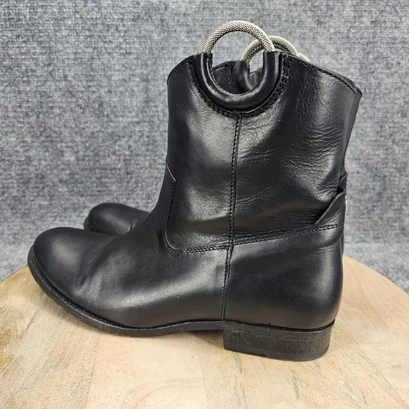Frye Melissa Harness Womens Size 9.5 Black Leather Pull On Short Dress Boots