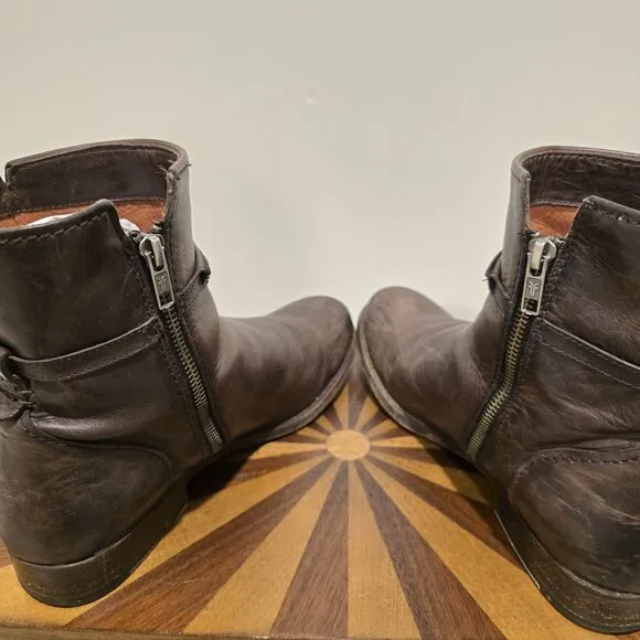 Frye Melissa Short Seam Brown Slate Leather Boots Size 9.5 B Womens Booties Boho