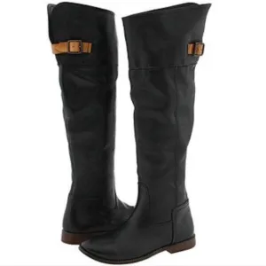 Frye Paige Cuff Leather Tall Riding Black Brown Boots Sz 7 Fall Winter Boho