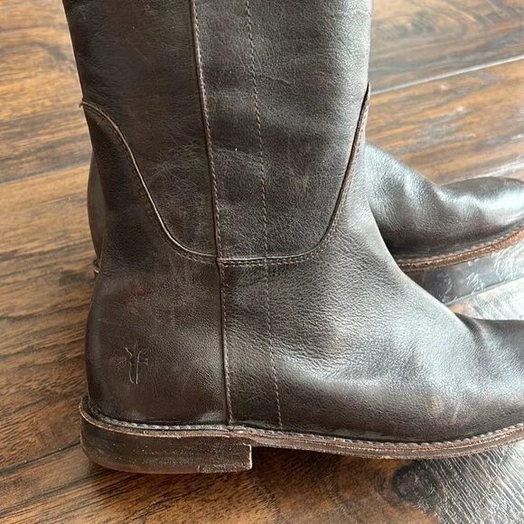 FRYE Paige 77535 dark Brown Leather Tall Riding Boots Sz 7.5 c EUC