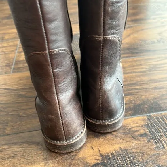 FRYE Paige 77535 dark Brown Leather Tall Riding Boots Sz 7.5 c EUC