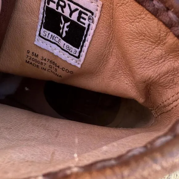 FRYE Parker 9.5 Boots Moc Toe Short Cognac Brown Calf Hair Booties/Ankle