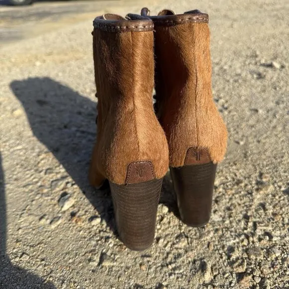 FRYE Parker 9.5 Boots Moc Toe Short Cognac Brown Calf Hair Booties/Ankle
