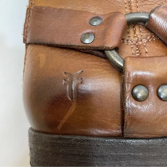 FRYE PHILLIP LEATHER HARNESS SHORT BOOTS IN BROWN