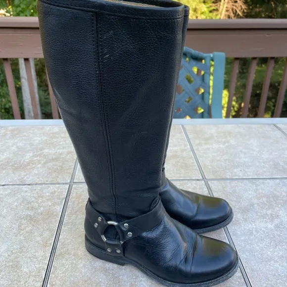 Frye - Phillip Leather Tall Shaft Harness Boots Black Women's