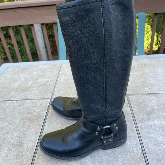 Frye - Phillip Leather Tall Shaft Harness Boots Black Women's