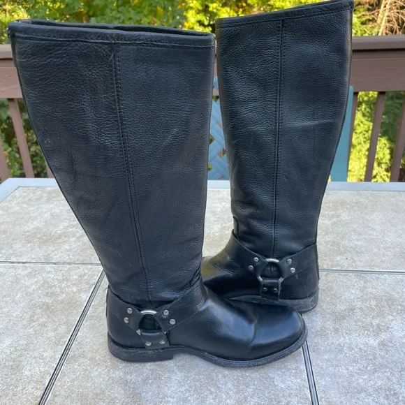 Frye - Phillip Leather Tall Shaft Harness Boots Black Women's