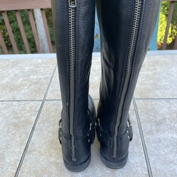 Frye - Phillip Leather Tall Shaft Harness Boots Black Women's