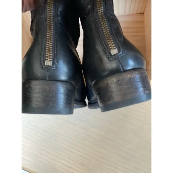 Frye Pippa Black Leather Back Zip Short Boots Size 9