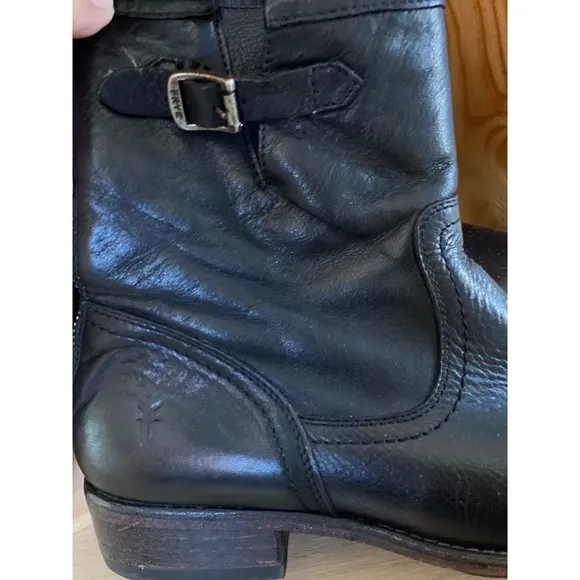 Frye Pippa Black Leather Back Zip Short Boots Size 9