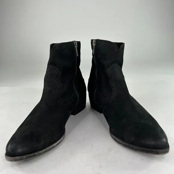 Frye Ray Seam Short Leather Western Boots US 9.5 M Black Ankle Zip Booties