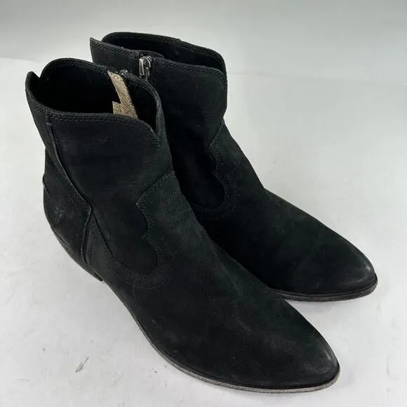 Frye Ray Seam Short Leather Western Boots US 9.5 M Black Ankle Zip Booties