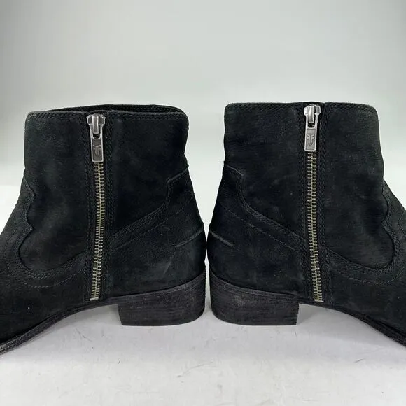 Frye Ray Seam Short Leather Western Boots US 9.5 M Black Ankle Zip Booties