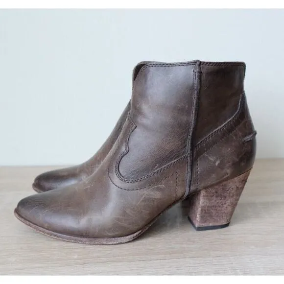 Frye Renee Seam Western Short Ankle Bootie Boots Slate Brown sz 8.5 Cowboy