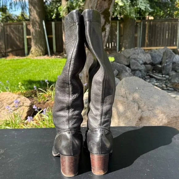 Frye Rory Scrunch Boot Genuine Leather Tall Knee High Black Heel 7.5 Rustic Boho