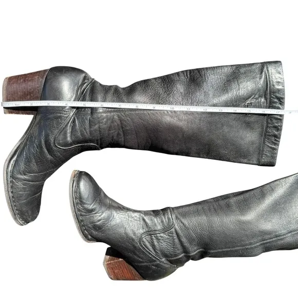 Frye Rory Scrunch Boot Genuine Leather Tall Knee High Black Heel 7.5 Rustic Boho