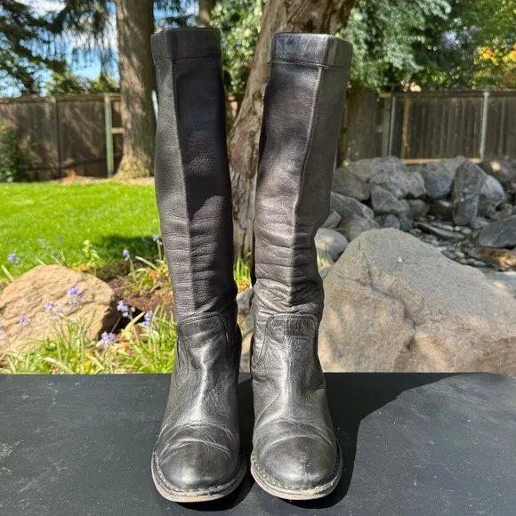 Frye Rory Scrunch Boot Genuine Leather Tall Knee High Black Heel 7.5 Rustic Boho
