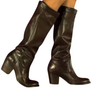 Frye Rory Scrunch Boot Genuine Leather Tall Knee High Black Heel 7.5 Rustic Boho