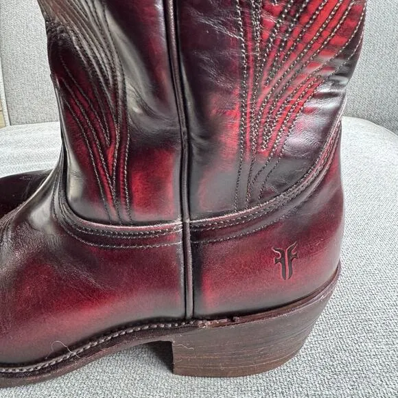 Frye Ross Braided Tall 6L16780 Mens Burgundy Leather Cowboy Western Boots Sz 11