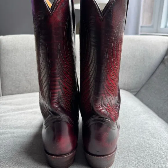 Frye Ross Braided Tall 6L16780 Mens Burgundy Leather Cowboy Western Boots Sz 11