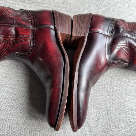 Frye Ross Braided Tall 6L16780 Mens Burgundy Leather Cowboy Western Boots Sz 11
