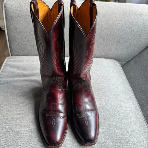 Frye Ross Braided Tall 6L16780 Mens Burgundy Leather Cowboy Western Boots Sz 11
