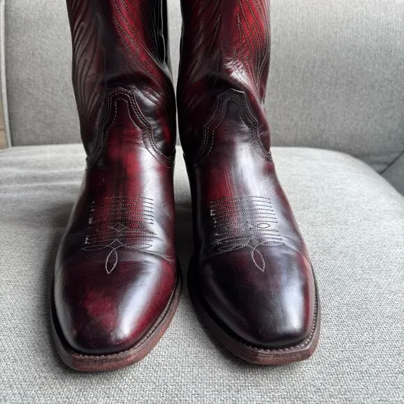 Frye Ross Braided Tall 6L16780 Mens Burgundy Leather Cowboy Western Boots Sz 11