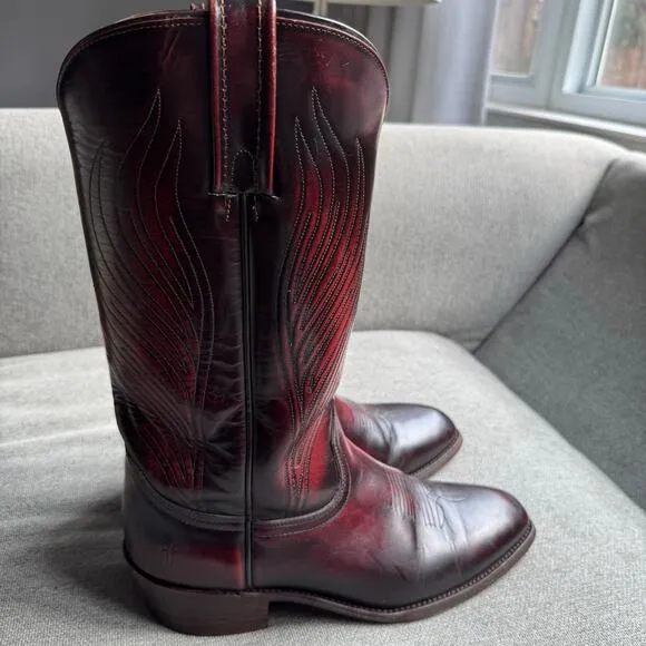 Frye Ross Braided Tall 6L16780 Mens Burgundy Leather Cowboy Western Boots Sz 11