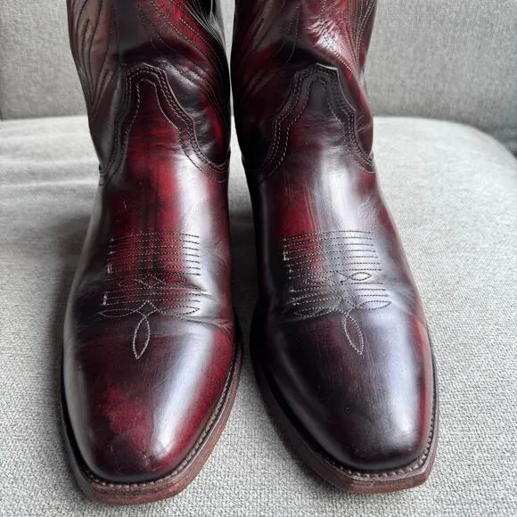 Frye Ross Braided Tall 6L16780 Mens Burgundy Leather Cowboy Western Boots Sz 11