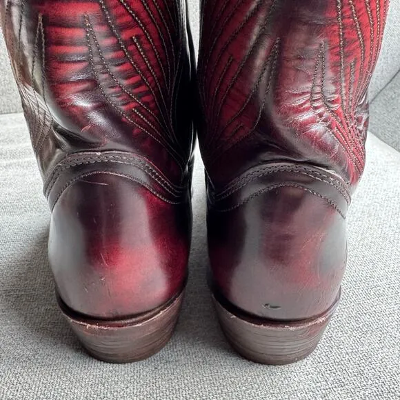 Frye Ross Braided Tall 6L16780 Mens Burgundy Leather Cowboy Western Boots Sz 11