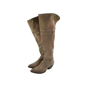 FRYE Sacha Tan Suede OTK Western Boots US 9.5 B Foldover Tall Cowboy Riding Boot