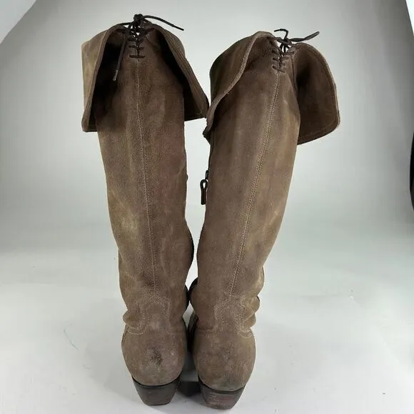 FRYE Sacha Tan Suede OTK Western Boots US 9.5 B Foldover Tall Cowboy Riding Boot