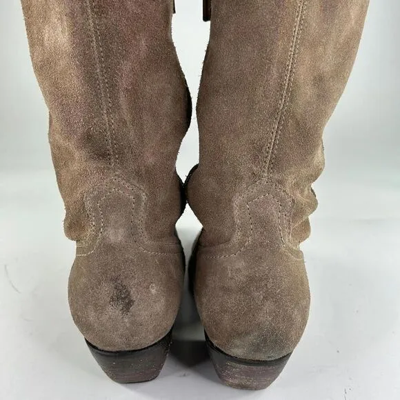 FRYE Sacha Tan Suede OTK Western Boots US 9.5 B Foldover Tall Cowboy Riding Boot