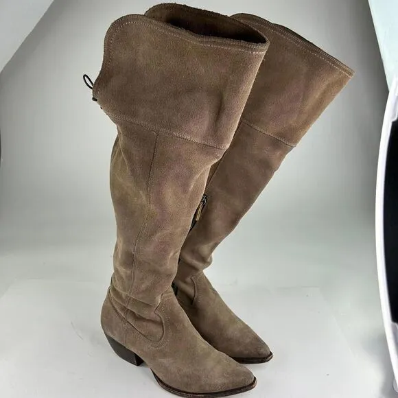 FRYE Sacha Tan Suede OTK Western Boots US 9.5 B Foldover Tall Cowboy Riding Boot