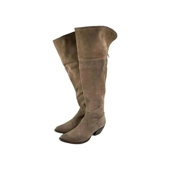 FRYE Sacha Tan Suede OTK Western Boots US 9.5 B Foldover Tall Cowboy Riding Boot