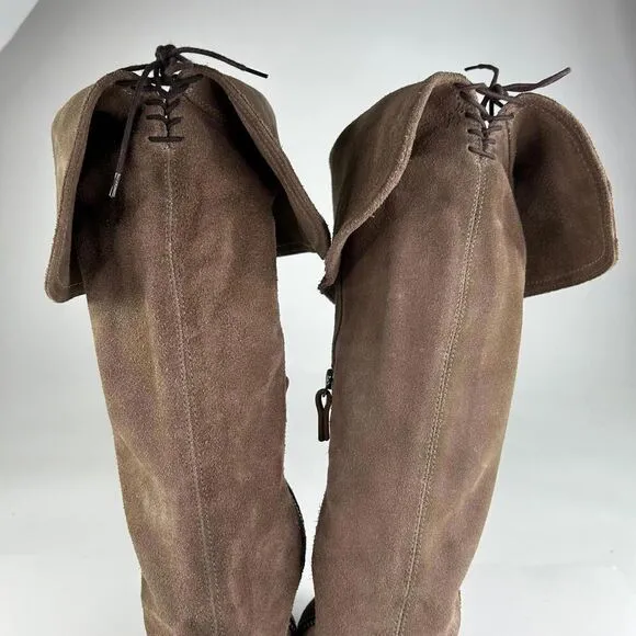 FRYE Sacha Tan Suede OTK Western Boots US 9.5 B Foldover Tall Cowboy Riding Boot