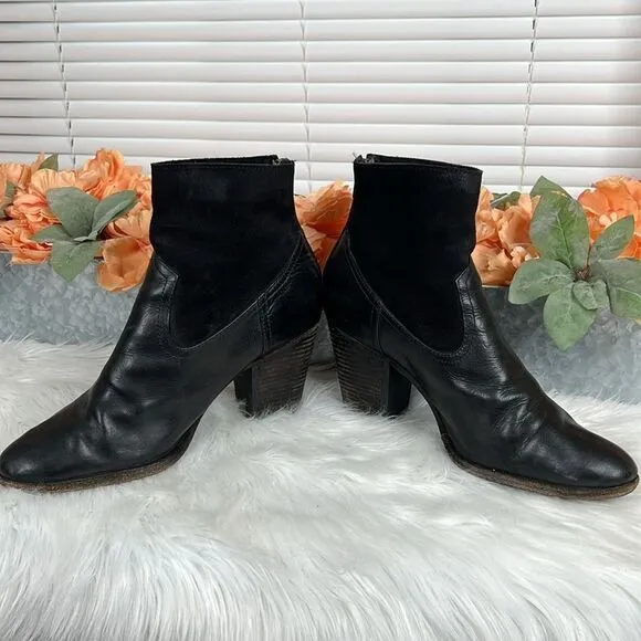 Frye Short Suede Boots Tessa Zip Svlos black Vintage Oiled Leather Sz 10