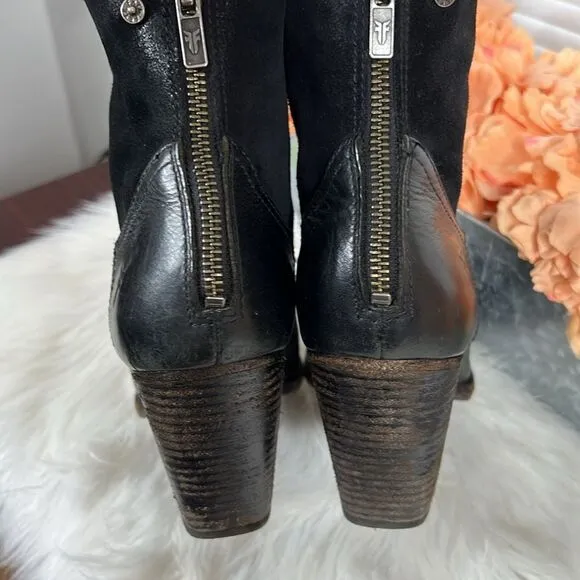 Frye Short Suede Boots Tessa Zip Svlos black Vintage Oiled Leather Sz 10