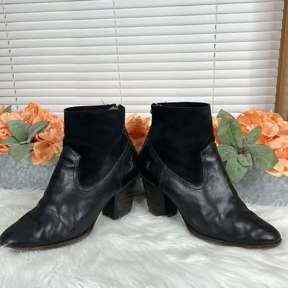 Frye Short Suede Boots Tessa Zip Svlos black Vintage Oiled Leather Sz 10